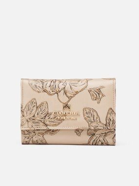 Cuoieria Fiorentina Italy Embossed Rose Leather RFID Trifold Wallet